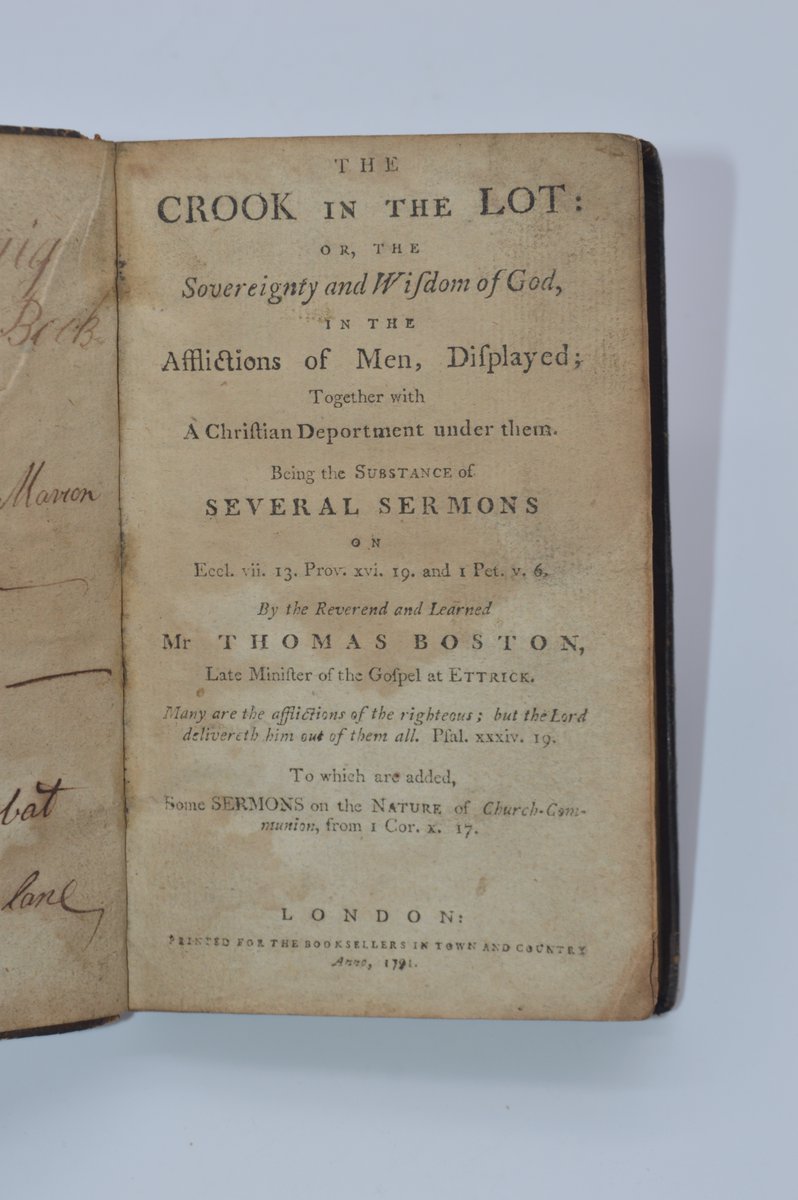 jadicksonbooks's tweet photo. A 1791 edition of one of Thomas Boston’s most well-known works, A Crook in the Lot. This is a pastorally rich treatise on how believers ought to bear affliction. Also contains sermons on Church-Communion. £95.00
#Christian #ReformedTheology #RareBooks #Presbyterian #ThomasBoston https://t.co/KYoz1aPc0w