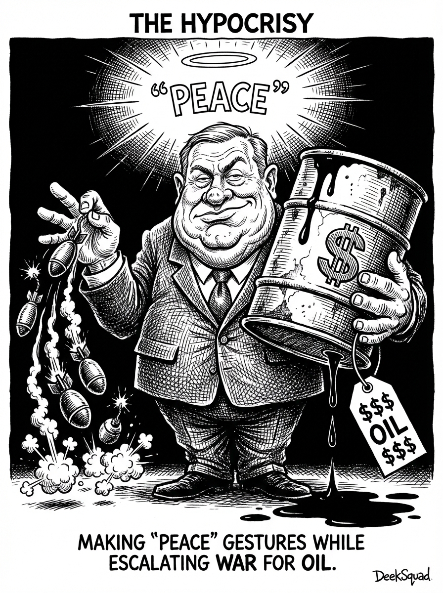 DeekSquadHQ's tweet image. Peace prizes in one hand, oil contracts in the other

The Iran Contradiction - new Ramirez editorial cartoon tee

Grab it 👇
deeksquad.printify.me/product/274900…

#Ramirez #PoliticalCartoon #Iran #WarProfiteering #Satire #DeekSquad