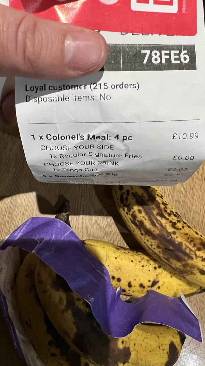 Housemate and I are in the kitchen when she noticed this… our other housemate is single-handedly keeping the local KFC in business. Bananas included for scale