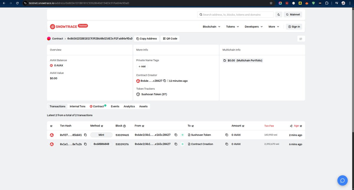 Sushovan65's tweet photo. 🚀 Just completed the Team1 India Workshop on @AvaxTeam1  × @Avalanche_In 

🔹 Set up Core Wallet(Testnet)
🔹 Claimed testnet AVAX
🔹 Minted my NFT on Fuji🔥
🔹 Deployed my own ERC20 contract on Avalanche C-Chain

Excited to keep building on Avalanche
#Avalanche #BuildOnAvalanche https://t.co/yIKV6lpj4W