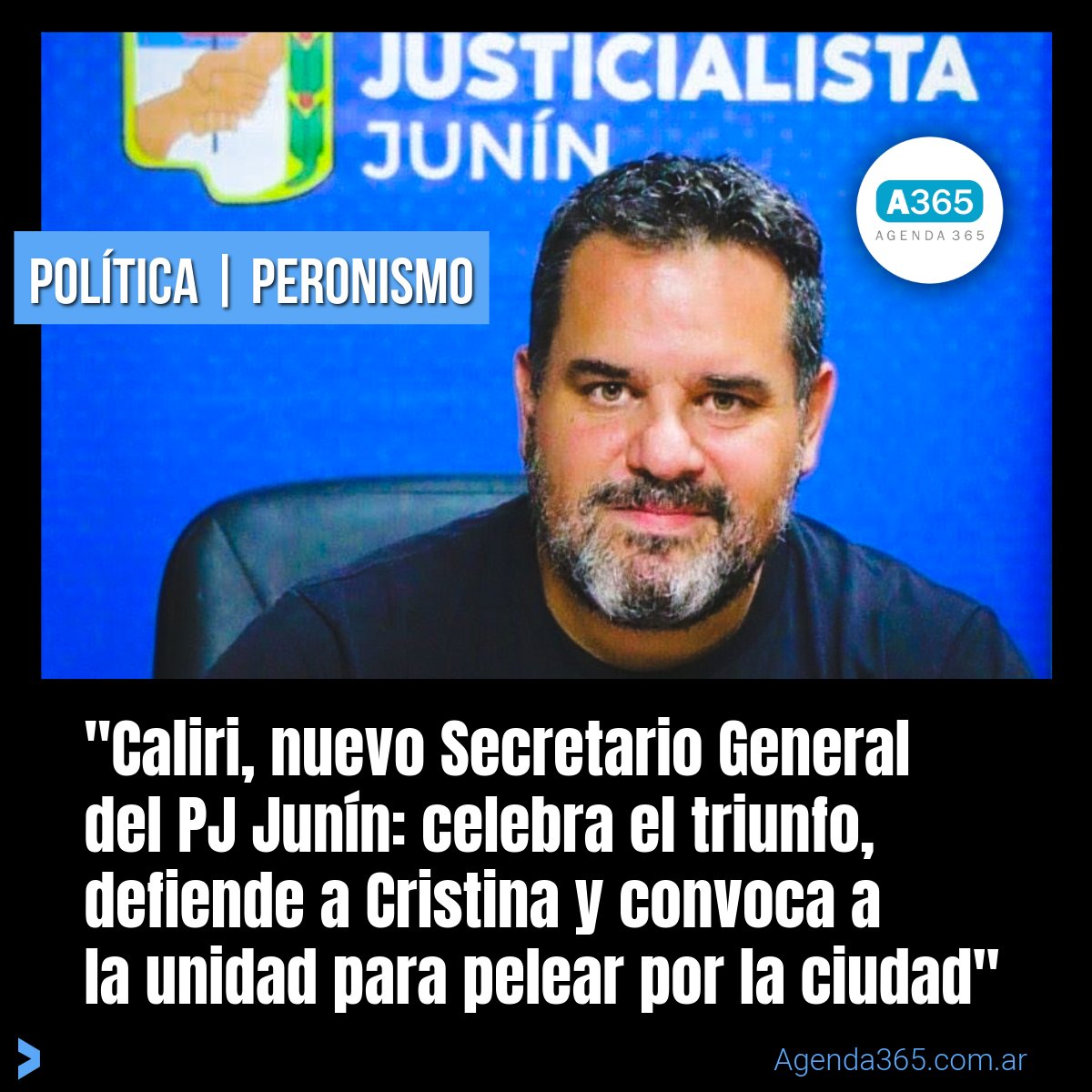 Agenda365Redes's tweet photo. POLÍTICA | PERONISMO 
💬 "@JavierCaliri, nuevo Secretario General PJ Junín: celebra el triunfo, defiende a Cristina y convoca a la unidad para pelear por la ciudad"

🗣El referente de La Cámpora habló con #A365

Nota completa 📲 https://t.co/3KHgsL2Rnj https://t.co/GDg0ppyaMJ