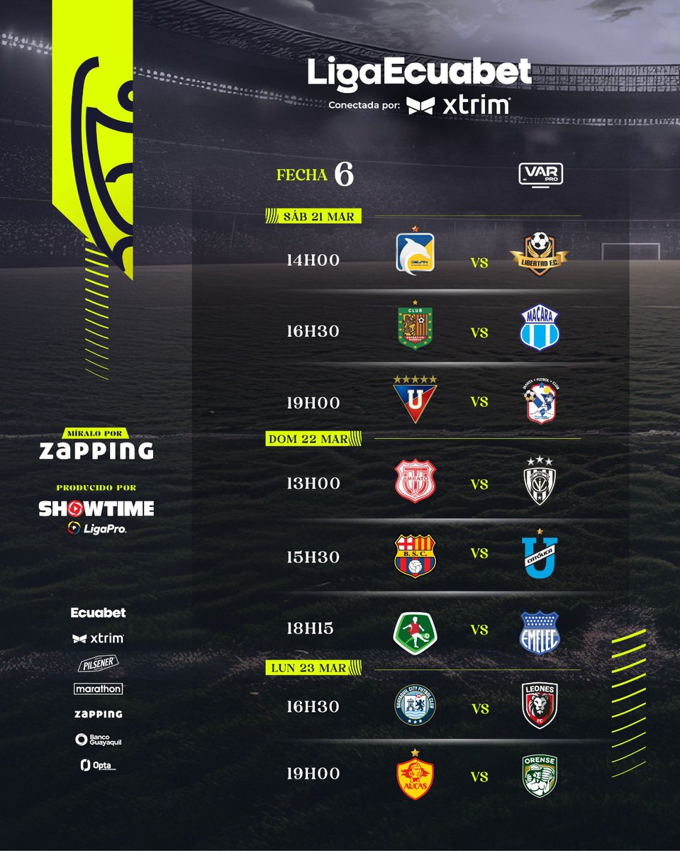 Hoy inicia la Fecha 6 #LigaProSerieA 🇪🇨.