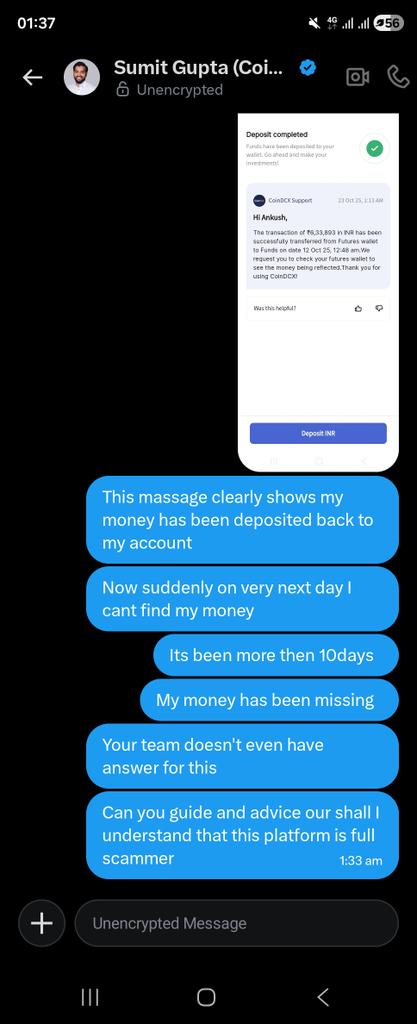 AnkushJawahira2's tweet photo. @CoinDCX They are the fraudsters they deserve this they took my 6 lakhs and never gave back i have attached the proof https://t.co/BxmPCwQAhj