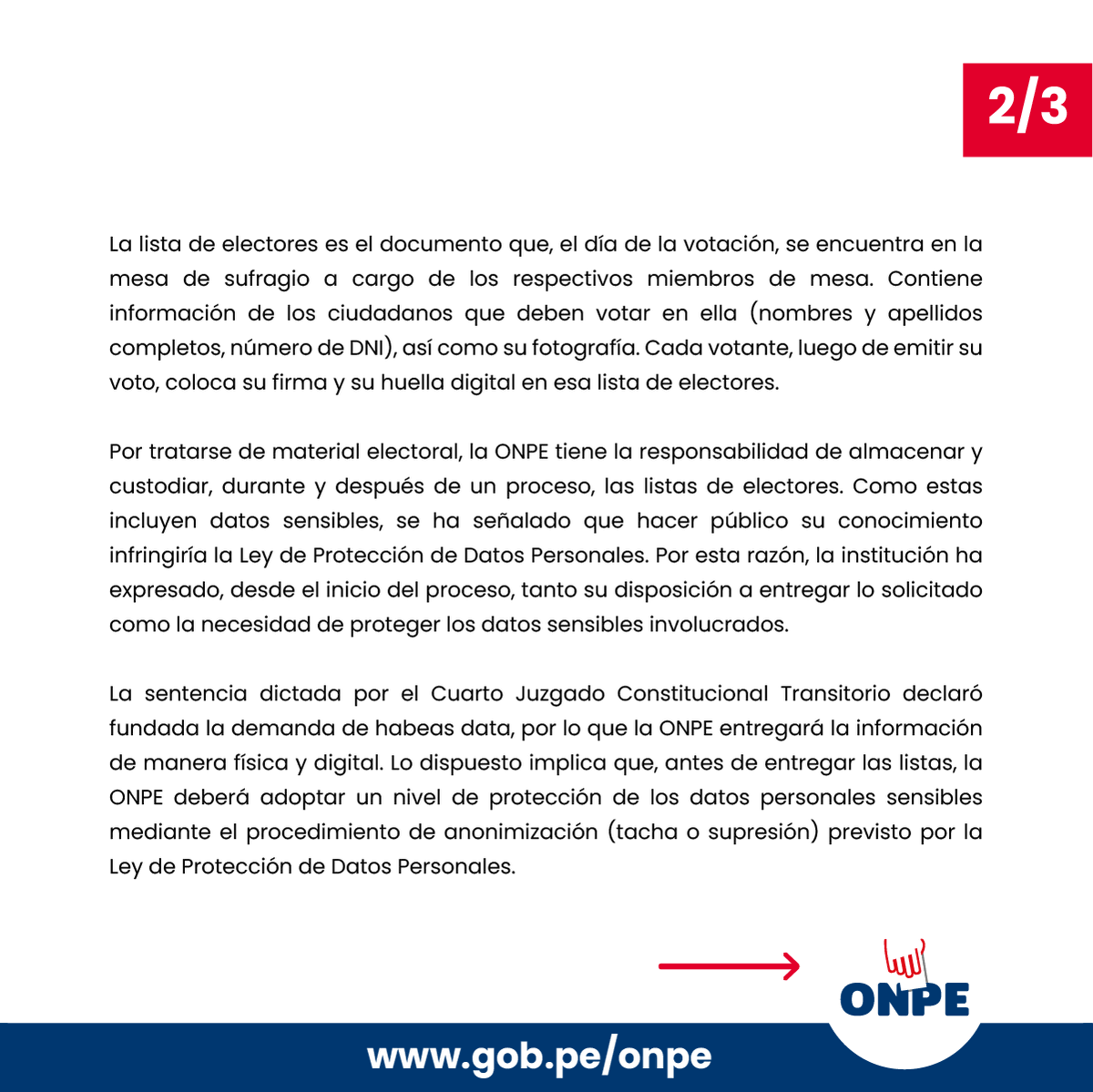 cviguria's tweet photo. Realmente, lo de Fuerza popular, cuya candidata es Keiko Fujimori y tiene casi toda una actual bancada que quiere la reelección, es una pataleta. Gana proceso pero quiere la información personal de todos los peruanos y sin pagar un sol por información física. 

Mientras que el comunicado de ONPE precisa lo que ha ordenado el PJ y que acatará, Fuerza Popular cuestiona en comunicado que le darían información "parcial" y además un pago de 17 millones de soles. "Una barrera dice". A propósito, cuando los ciudadanos comunes solicitamos información por transparencia, esta es gratuita cuando es digital. Y cuando es en medio impreso o físico, suele tener un costo. Por qué el partido naranja quiere un beneficio superior al de todos los ciudadanos? 

Pero lo grave es que Fuerza popular exige que se le entregue la información completa que incluye: nombres, apellidos, fotografía, firma y huella dactilar. Por qué un partido político puede tener la información personal de todos los ciudadanos que votamos en las elecciones 2021? 
Onpe ha señalado que suprimirá esos datos por vulnerar ley de datos personales.

Pero para qué me gasto, lean los dos comunicados:
