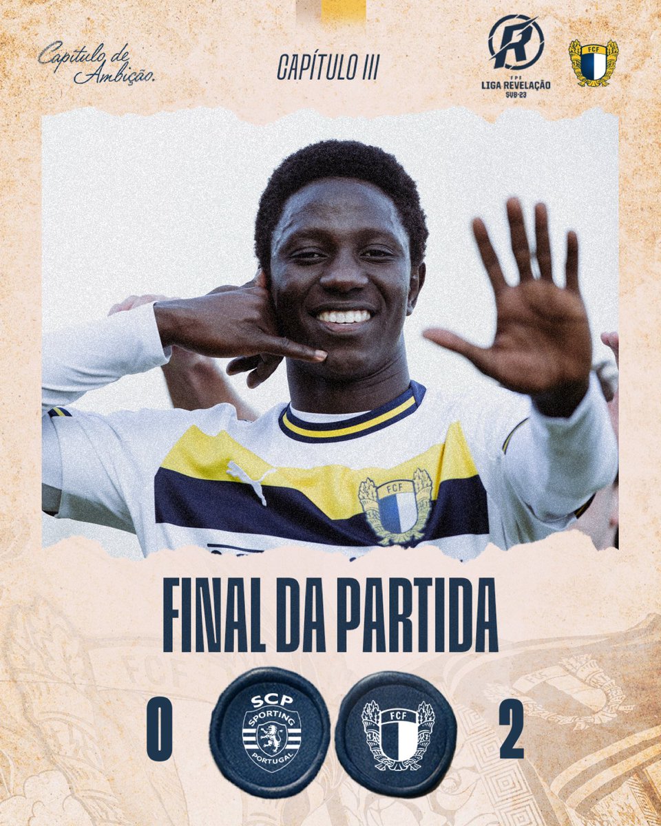 FCF1931_Oficial's tweet photo. ⏱️ Final da partida
Sporting CP 0-2 FC Famalicão 
🏆 3. jornada Fase Apuramento Campeão Liga Revelação 
⚽️ Rudi Almeida (42’) e Lamine Beye (46’)

⚪️🔵 #CapitulodeAmbicao #amordeperdicao #LigaPortugal #FCFCDN #DiadoVilaNova https://t.co/pqZjVWOzX6