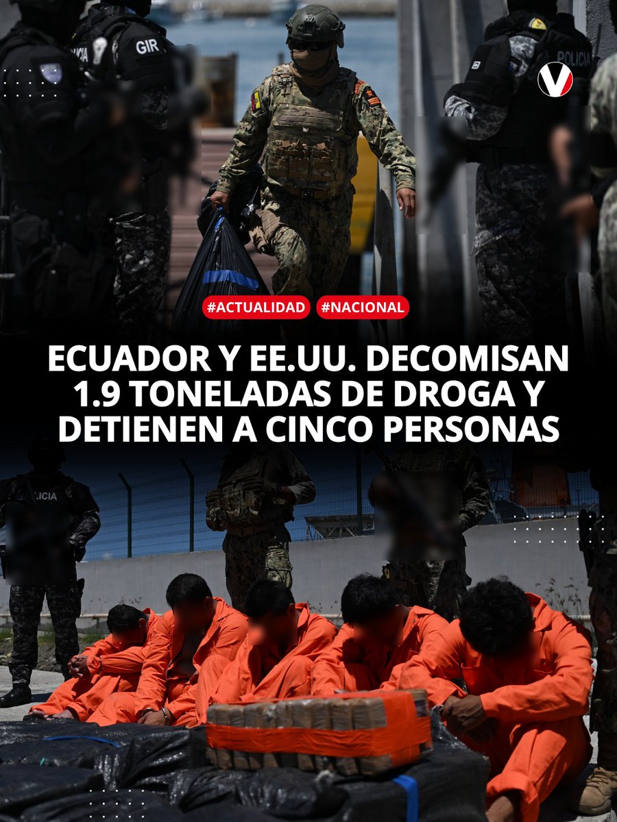 🔴 Las Fuerzas Armadas de Ecuador, con apoyo de Estados Unidos, incautaron este sábado un cargamento de droga en altamar y detuvieron a cinco personas, cerca de las Islas Galápagos. Así fueron descubiertos ▶️ f.mtr.cool/ueoashhaww