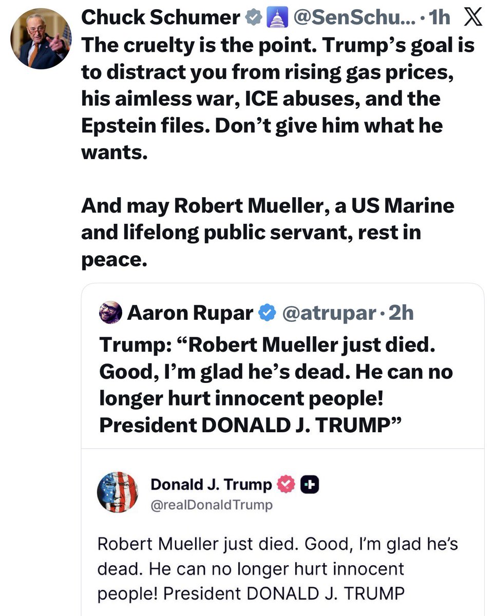 While Trump and the Republicans celebrate the passing of Robert Mueller, we’re fighting new wars, US troops are dying, gas prices are soaring, healthcare costs are tripling, ICE murders are not being investigated and the most damaging half of the #EpsteinFiles are still hidden.
