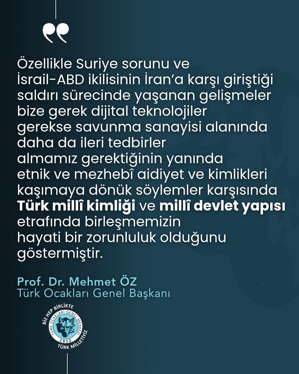 Özellikle Suriye sorunu ve İsrail-ABD ikilisinin İran’a karşı giriştiği saldırı sürecinde yaşanan gelişmeler bize gerek dijital teknolojiler gerekse savunma sanayisi alanında daha da ileri tedbirler almamız gerektiğinin yanında etnik ve mezhebî aidiyet ve kimlikleri kaşımaya
