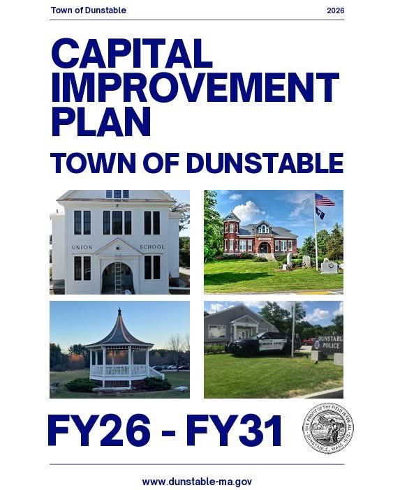 JaSizz's tweet photo. The Town of Dunstable has released its FY26–FY31 Capital Improvement Plan, outlining proposed investments in facilities, infrastructure, and equipment. The plan helps guide future Town Meeting funding requests. View the CIP: https://t.co/zeZp251YrM https://t.co/BeUkFrDXXM
