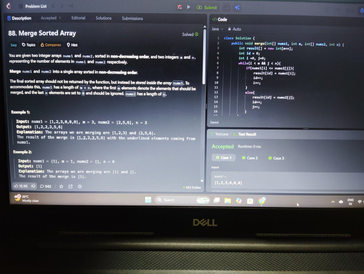 PlacementDiary's tweet image. Day 46📆

DSA:
Revision of Two Pointer  
LeetCode 88. Merge Sorted Array  

Development:
Core Java

English:
Spoken practice

Back to balance.

#Day46 #LearningInPublic #Consistency