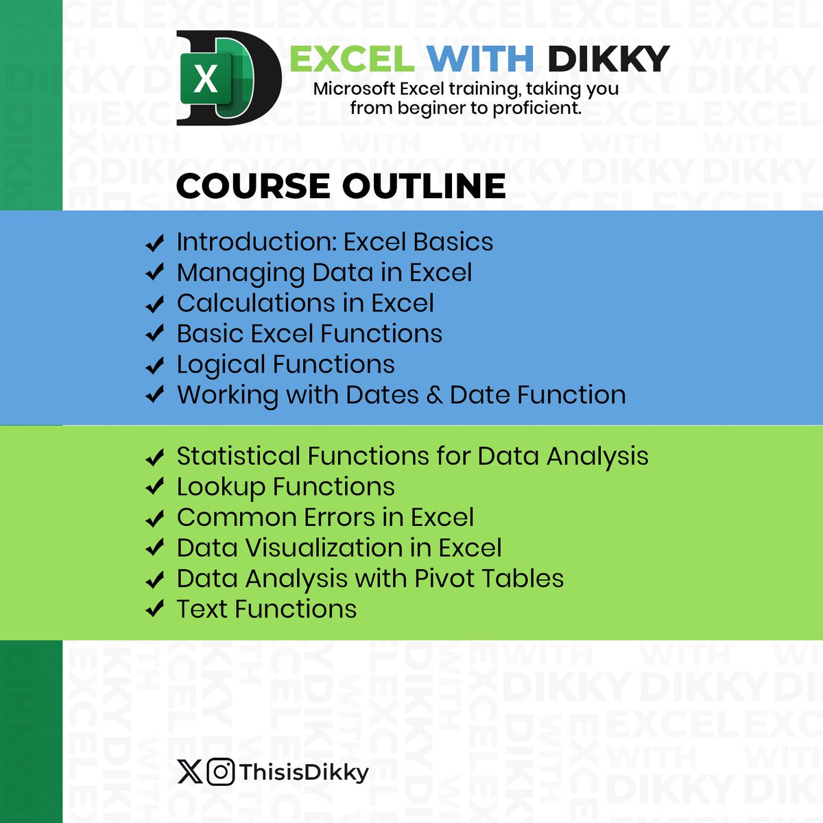 ThisIsDikky's tweet image. COHORT 10 Data Analysis Training in EXCEL WITH DIKKY begins APRIL 11!

Registration will commence this coming week!

Get ready to be trained (and MENTORED) by an ANOINTED INDUSTRY EXPERT with wealth of KNOWLEDGE and EXPERIENCE.

#Data #Excel #DataAnalysis #DataAnalytics