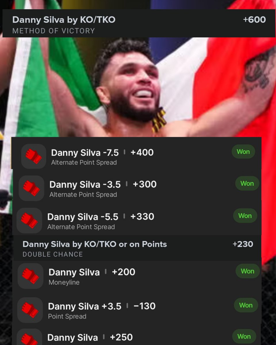 MMAzing_bets's tweet photo. The dogs are BARKING tonight!
Unsure why Danny Silva didn't get the respect from the bookies or people online but he's so sick and gave Vallejos a run for his money.
Psyched to see more from Cub Swanson's prodigy ๐
#UFCLondon #UFCUK #UFC #MMA #FightNight https://t.co/04cWAvRkUC