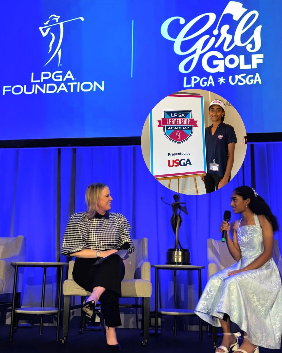 HaasiniKollu's tweet photo. From fear to fearless ✨⛳️💚

At 14, I joined the LPGA Leadership Program unsure &amp; nervous 🌱

Today, I stepped onto the main stage with LPGA pioneers at the Fortinet Founders Cup Pioneer Dinner to share my story &amp; inspire young girls 💫💖

If I can do it, any girl can 💚🙌 https://t.co/aKd1QjV4XH