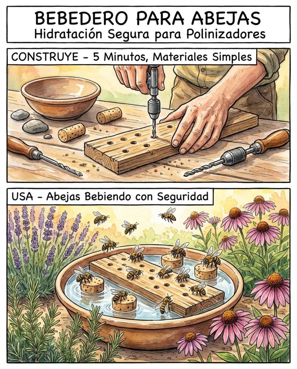 El Truco de la "Balsa de Abejas":
 Salva Polinizadores Sedientos
Las abejas necesitan agua pero son pésimas nadadoras — un bebedero común de pájaros es una trampa mortal. Esta "balsa" flotante les da una zona de aterrizaje segura.

POR QUÉ LAS ABEJAS SE AHOGAN:
- La tensión