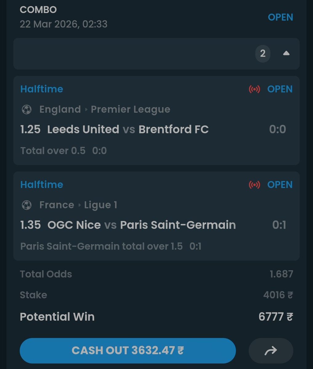Sagartipster's tweet photo. 🚨 LIVE BET PARLAY 🚨
⚽ LEEDS MATCH OVER 0.5 GOALS +
⚽PSG TT OVER 1.5 GOALS YES BACK AT 1.69 WITH 1 LIMIT
PLACED ON 👉 https://t.co/iAvODp7SUB
GOOD LUCK EVERYONE 👍
#GamblingX #GamblingTwitter
#bettingexpert #BettingX
#FCPSG #EPL #FCLEEDS
#IPL2026 #TATAIPL https://t.co/Hvho5RyM2w
