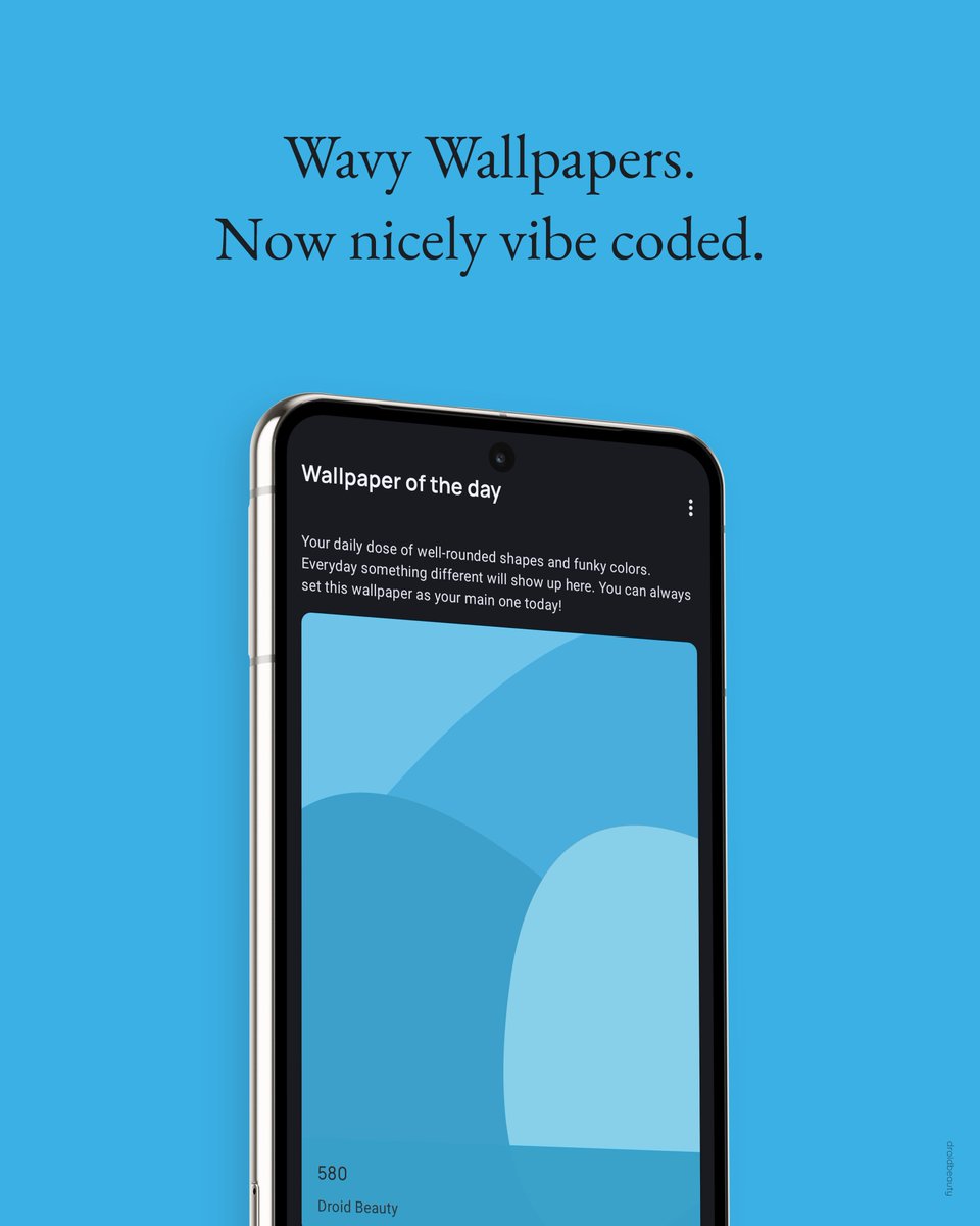droidbeauty's tweet image. Ladies &amp;amp; gentleman

Presenting to you the whole new Wavy Walls - now vibe coded with new 'Wallpaper of the day' feature 👌🏻✨

A 1000 colorful backdrops. New features. All for $0
→ bit.ly/WavyWallpapers

#android #wallpaper #backdrop #theme #minimal #ui #design #codex