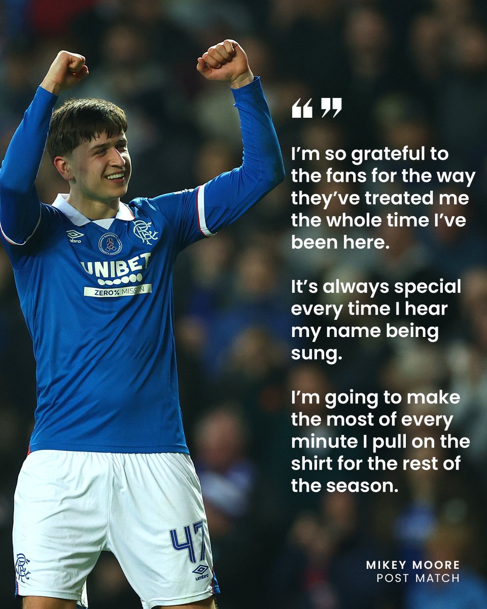 RangersFC's tweet photo. 🗣️ Mikey Moore expressed his gratitude towards the Rangers support following today's victory. ⤵️