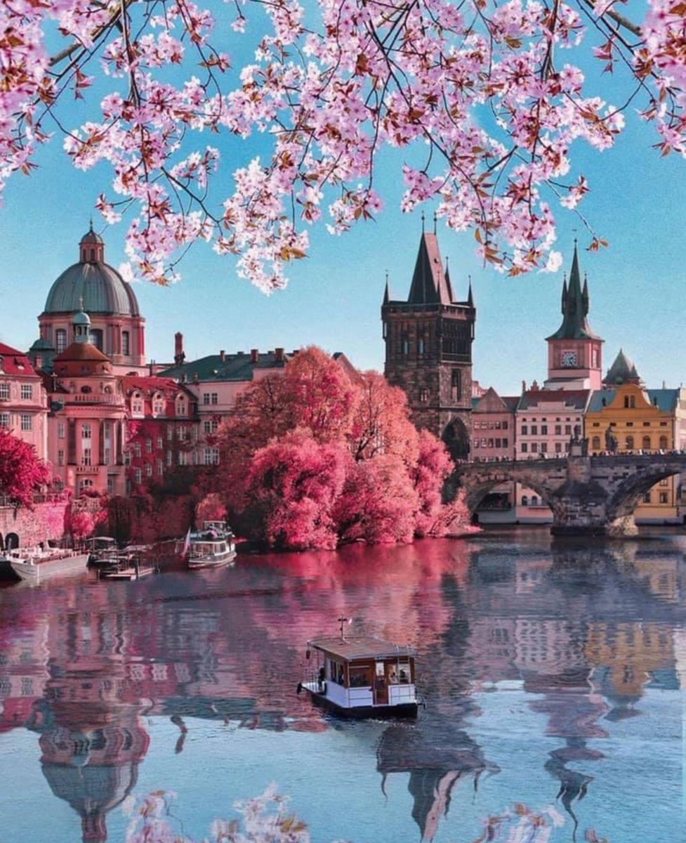 Artistry of Architecture ~ Prague, Czech Republic...

The Vitava River embraces the iconic Charles Bridge.

The big green copper dome on the left is the Church of St. Nicholas.

The dark Gothic tower in the middle is the Old Town Bridge Tower.

The stone arches and statues of