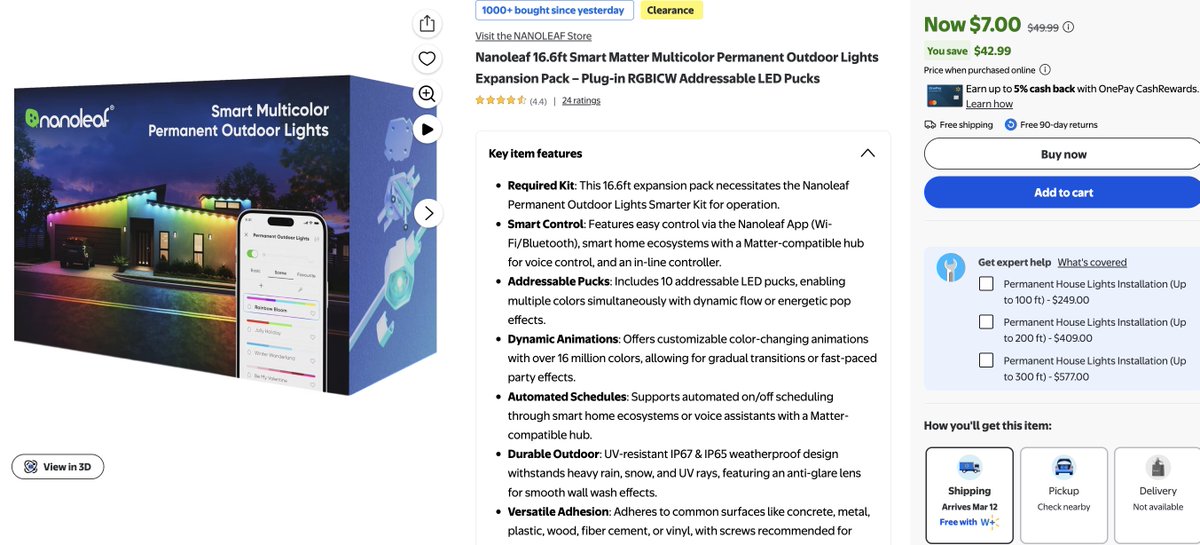ONLY $7 -  NANOLEAF MULTICOLOR PERMANENT OUTDOOR LIGHTS EXPANSION PACK

Normally $49.99 #ad 

mavely.app.link/AxDqv6kJn1b