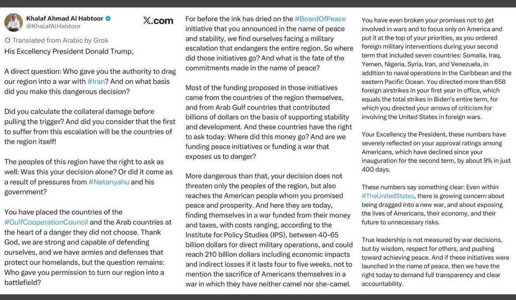 BarakShoaib's tweet photo. UAE billionaire Khalaf Ahmad published an open letter to Trump. Worth the read. https://t.co/mAXpK0KxZ0