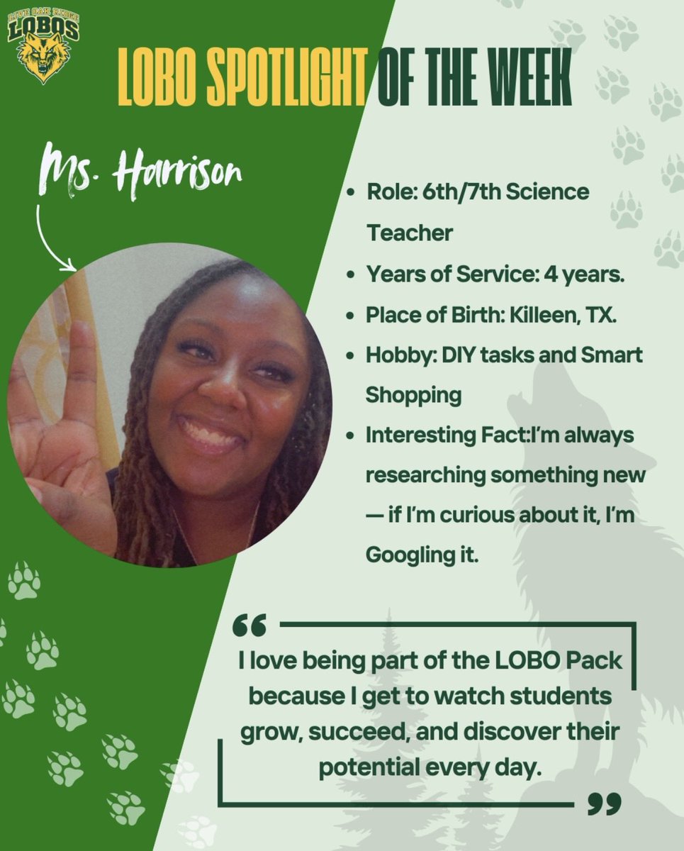 live_ridge2600's tweet image. LORMS Staff Spotlights of the Week: This week we proudly recognize four outstanding educators whose dedication and commitment continue to make a powerful impact on our Lobo students every day! Mrs. Hawkins, Ms. Harrison, Mr. Castro, and Mr. White making a difference! #spotlights