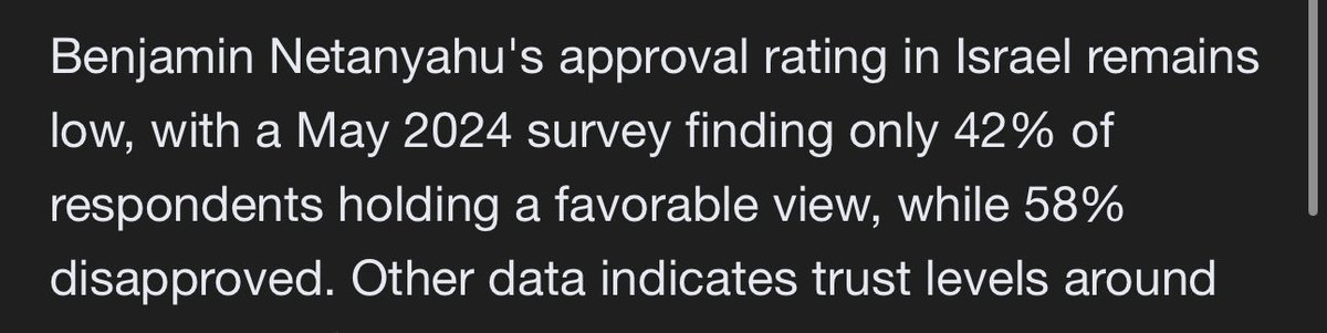 Trump has a higher approval rating in Israel than Bibi…. 

So when Trump negotiates with everyone in the Middle East, who is the one who has the leverage? “Trump is owned by Bibi” crowd are bums. Trump tells Bibi what to do, he has the political capital in Israel.
