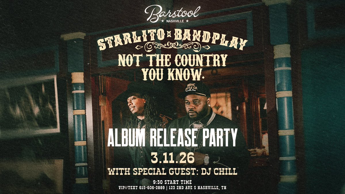 GrindHardOnline's tweet photo. Nashville -  Wednesday Night At Barstool

Starlito &amp; Bandplay - 
Not The Country You Know 

Album Release Party https://t.co/9YaVCrZgv6