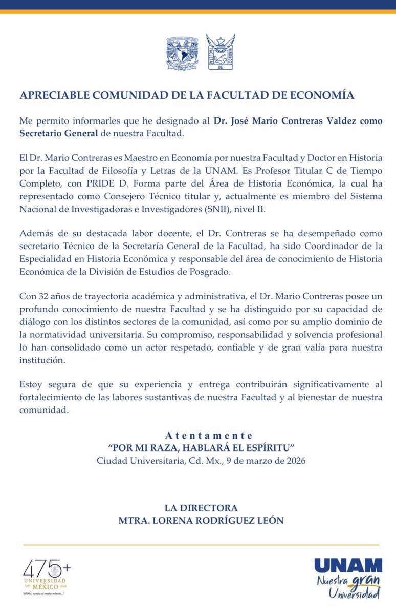 EconomíaUNAM oficial tweet media