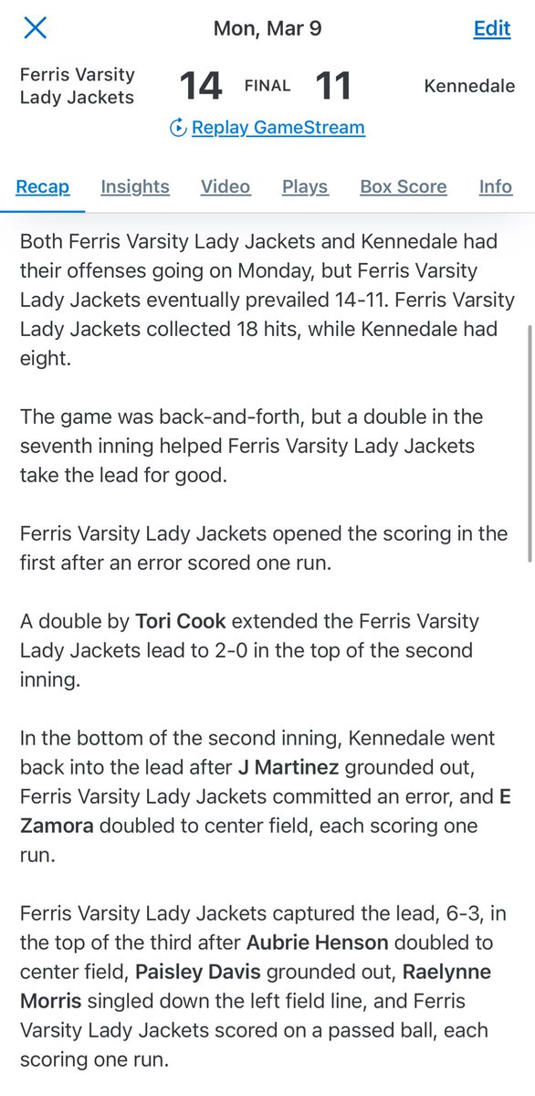 Ferris Softball tweet media