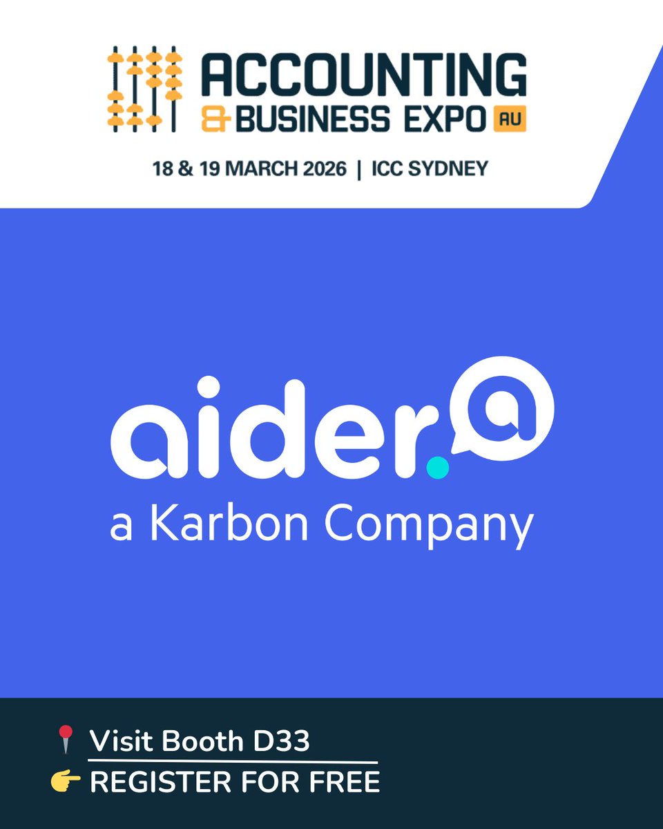 AskAider's tweet photo. We're going to Accounting &amp; Business Expo 2026 - and we can't wait. 🚀

18 &amp; 19 March | ICC Sydney | Booth D33

See you there! 👊

🎯Want to speak to our team sooner? Book a demo here: https://t.co/zw0MxIYM6G

#AccountingExpo2026 #ABExpo https://t.co/RSqcRkuawY