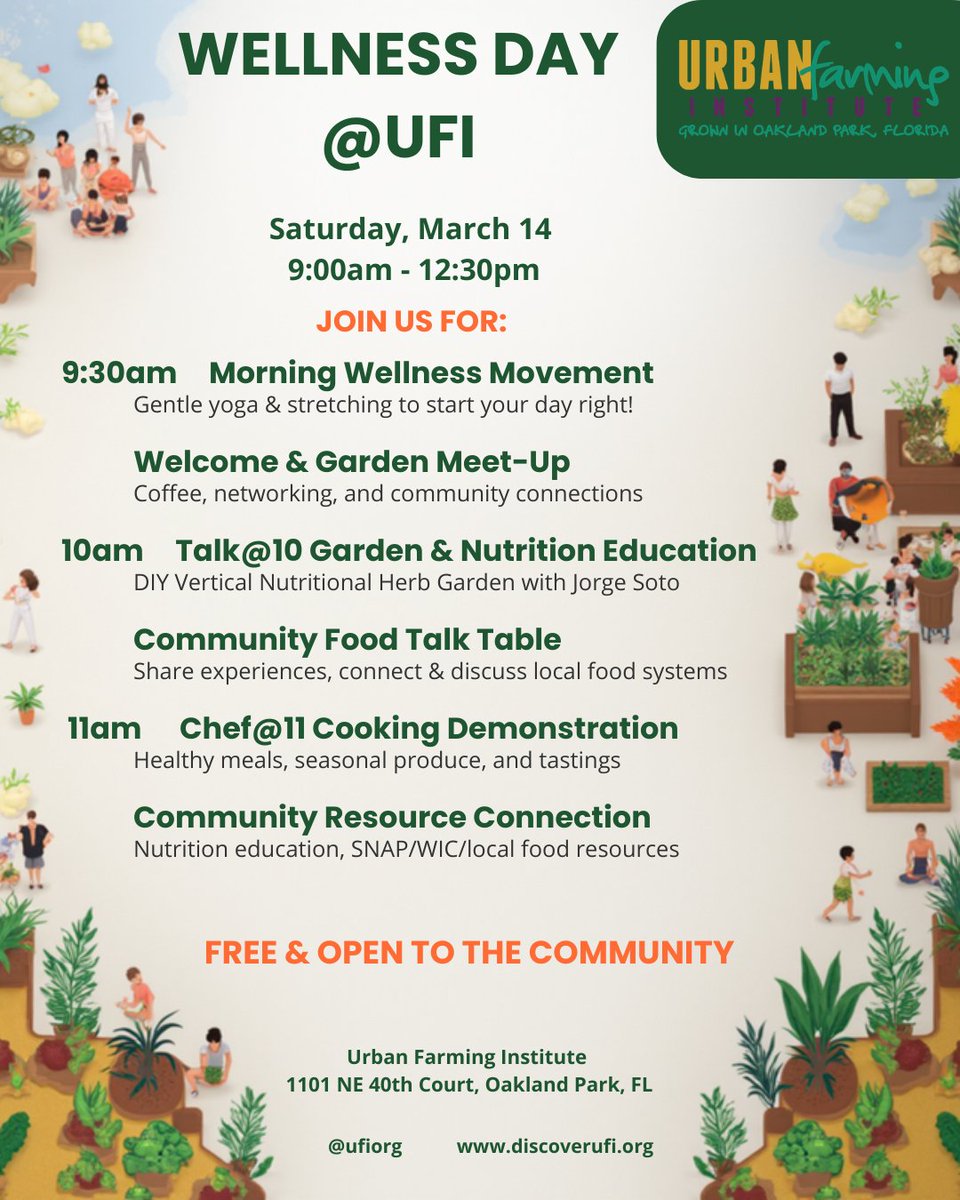 ufiorg's tweet photo. Wellness Day@UFI: This Saturday, 3/14 - Morning Stretch, Talk@10: Vertical Herb Garden w/NSU Preceptor Student - Jorge Soto, Chef@11 - Eat the Weeds! - https://t.co/f7v0U2iueN https://t.co/J2rWG8K5wA