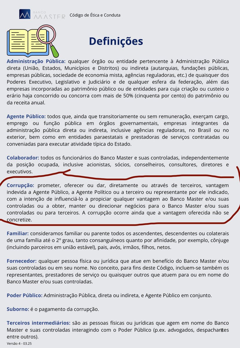 SamPancher's tweet photo. Minha leitura da noite está sendo o Código de Ética e Conduta do Banco Master elaborado pelo escritório de advocacia Barci de Moraes. https://t.co/L5ce4kLjff