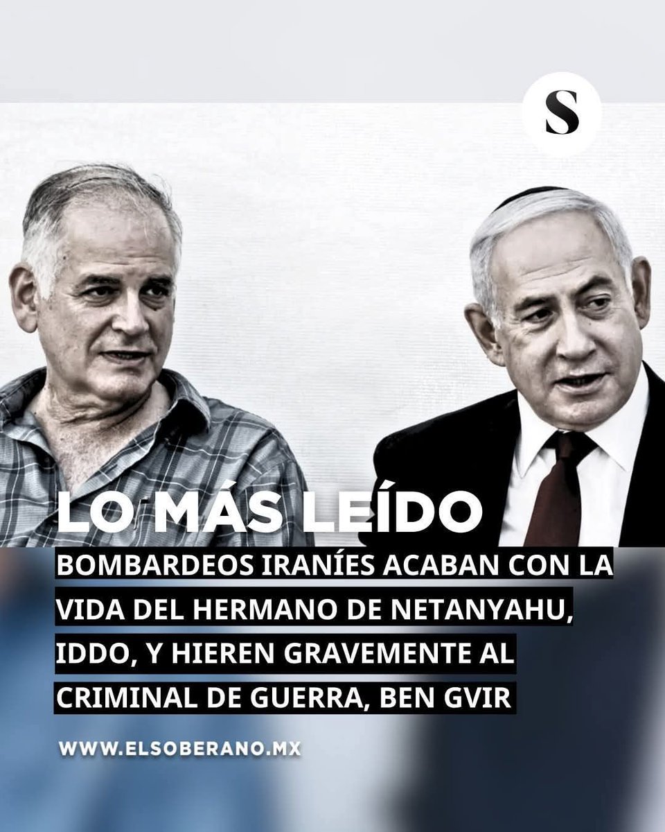 KarinArcus_ok's tweet photo. ÚLTIMA HORA 
🔴 Irán m4t4 a hermano de Benjamin Netanyahu

Los bombardeos iraníes han acabado con la vida del hermano de Netanyahu, Iddo, y han herido gravemente al criminal de guerra, Ben Gvir.

Información en proceso.

Más en: https://t.co/IFgH6D3Fja https://t.co/lxH97RdTzh