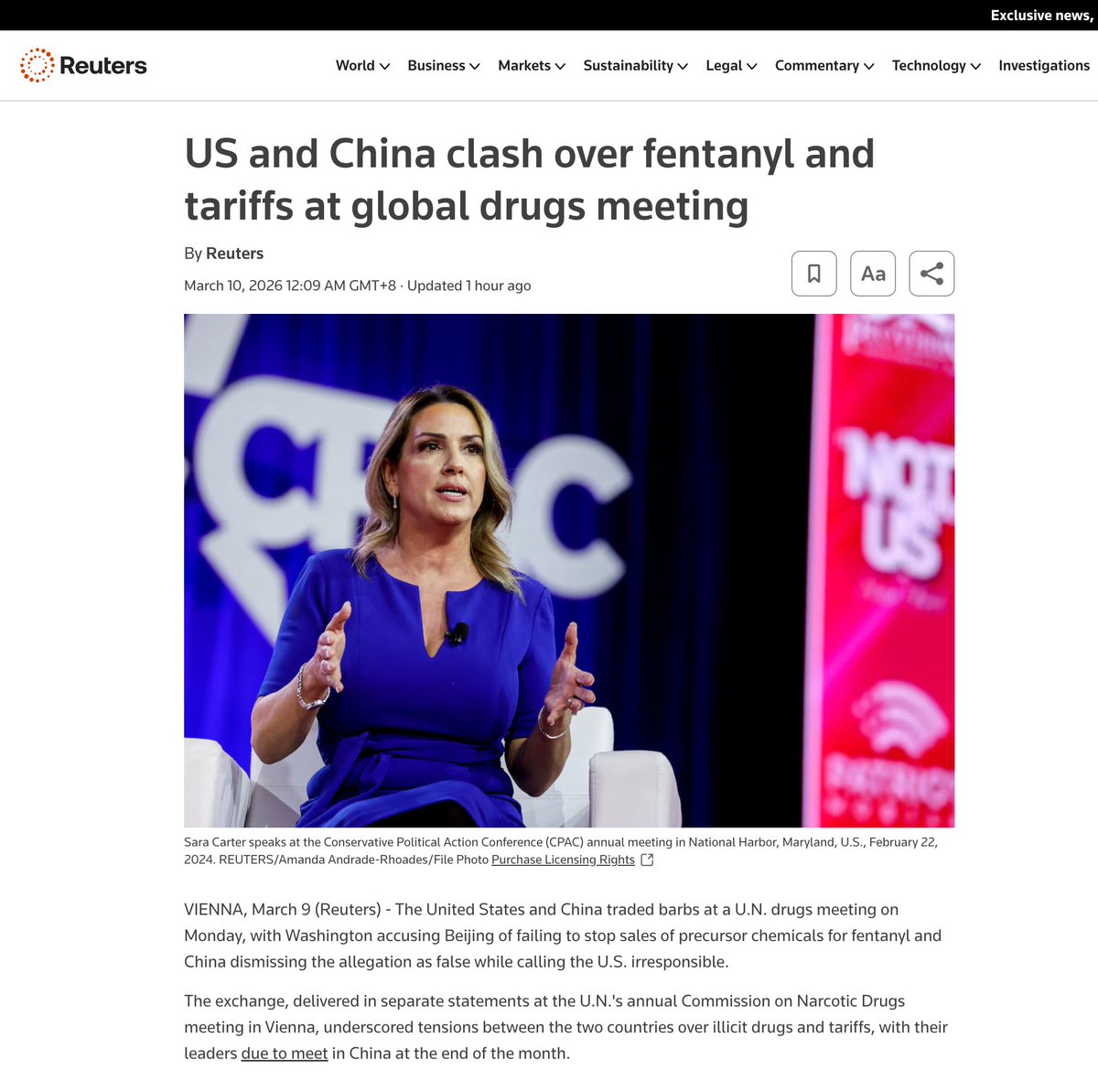 The U.S. keeps blaming China for fentanyl, because it can’t face the truth:
America is the only country in the world
that manufactured its own opioid crisis
through capitalism.

China banned fentanyl analogues in 2019. The DEA admits most fentanyl is synthesized inside the U.S.