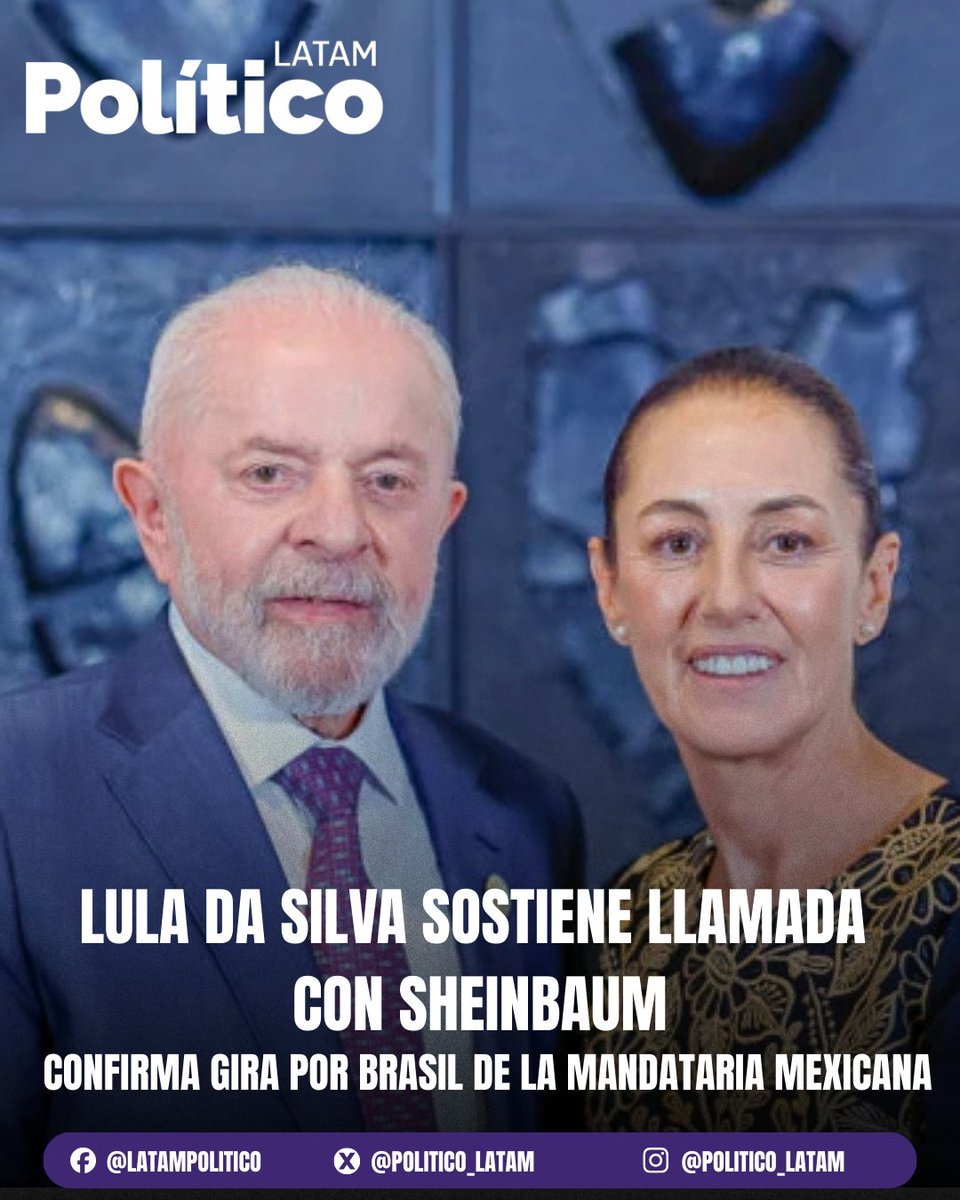 🇧🇷🇲🇽 Lula da Silva sostiene llamada con Sheinbaum y confirma gira por Brasil de la mandataria mexicana

El presidente de Brasil, Luis Inácio <a href="/LulaOficial/">Lula</a> reveló a través de un mensaje en su cuenta de X, que había tenido una charla con la presidenta de México, <a href="/Claudiashein/">Claudia Sheinbaum Pardo</a> a