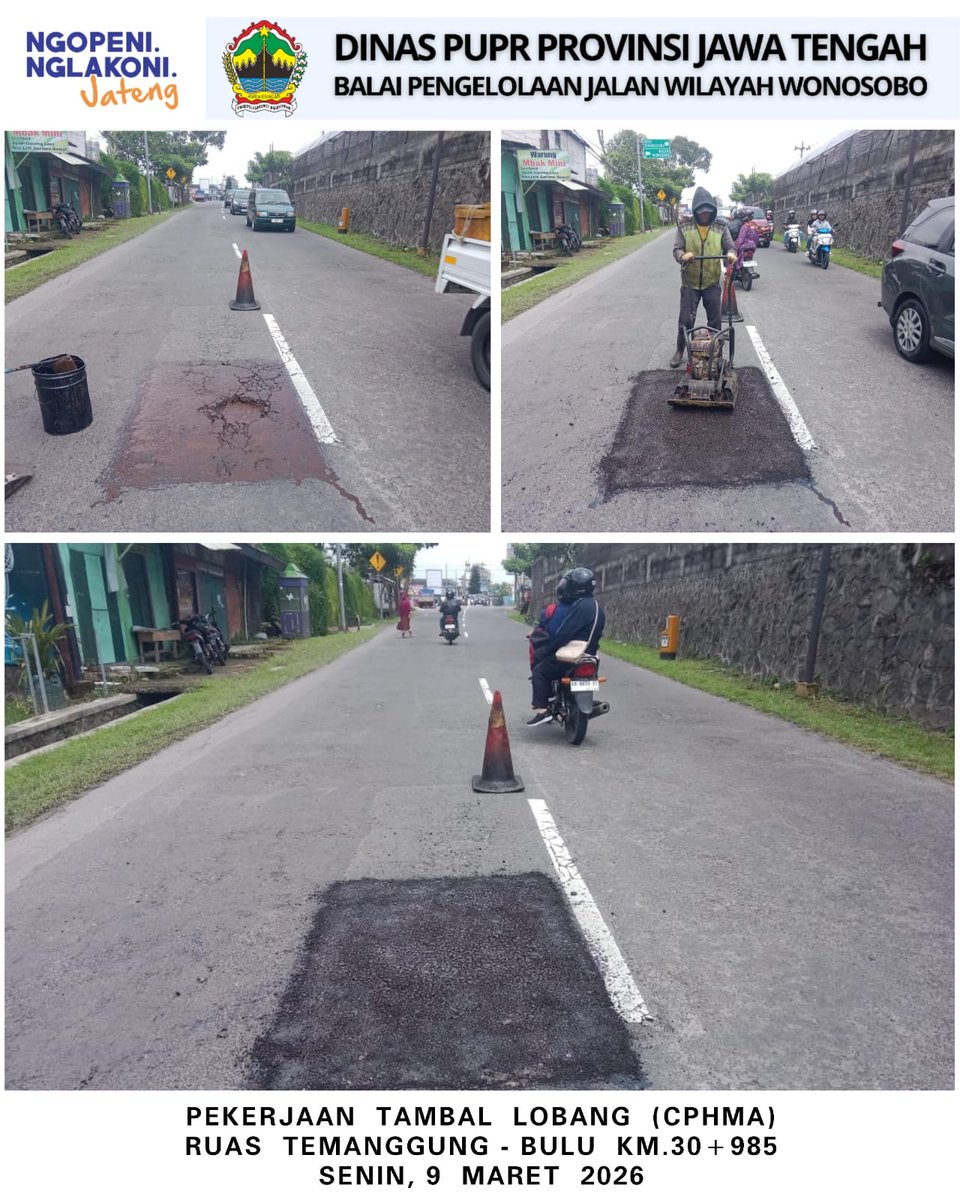 bpjwonosobo7's tweet photo. Sahabat #jalancantik share kegiatan BPJ Wilayah Wonosobo #JatengBebasLubang #AyoKerjaManeh #jalancantik #JatengGayeng
@provjateng
@dpuprjateng
@humasjateng 
Pekerjaan tambal lobang dengan CPHMA ruas Temanggung - Bulu. https://t.co/e3asMeRxEE