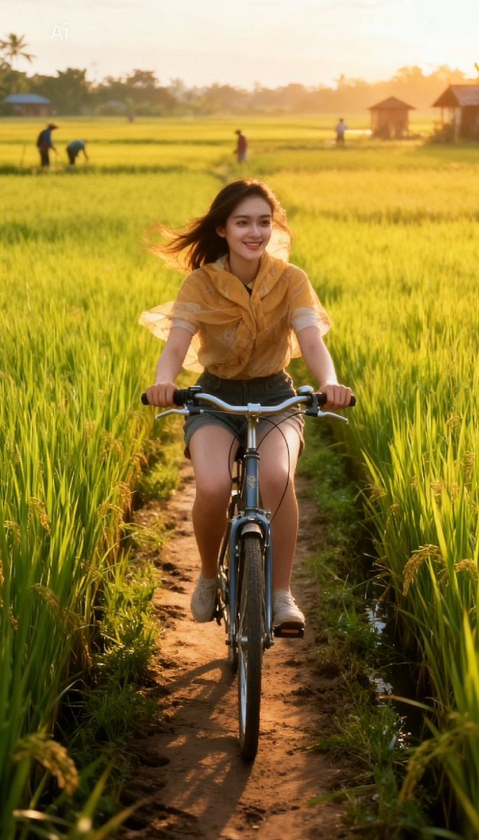 Padi menguning seperti hamparan doa yg sedang menunggu dipanen. Angin desa menyapa wajah, membawa bau tanah basah &amp; suara burung menyanyi.
Aku mengayuh bukan untuk apa2 hanya utk mengingat bhw hidup itu sederhana: nafas yg cukup, jalan yg lapang, hati yg tahu kemana harus pulang