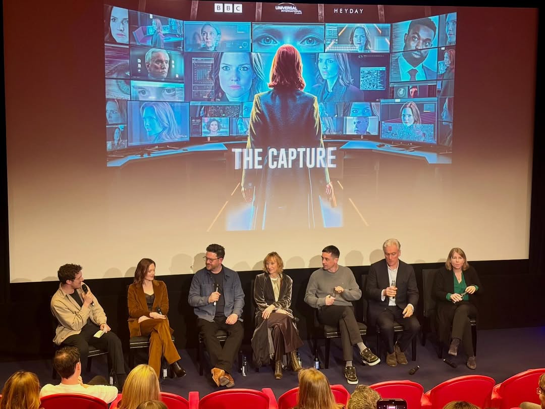 Two pics from <a href="/carlyevabrown/">Carly Brown BFE</a> (on IG), who cut episodes 1, 2, 3, and 6 🔥 The first shows her with Killian and Ben Miles, the second is another shot from the Q&amp;A.
#killianscott #noahpierson #thecapture #bbc #irish #irishactor