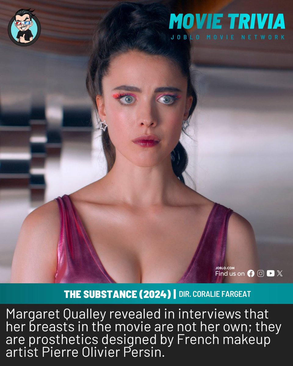 joblocom's tweet photo. Movie Trivia: The Substance (2024) 🎥
#MovieTrivia #TheSubstance #CoralieFargeat #MargaretQualley #FilmMakeup https://t.co/FNqhVTbq7k