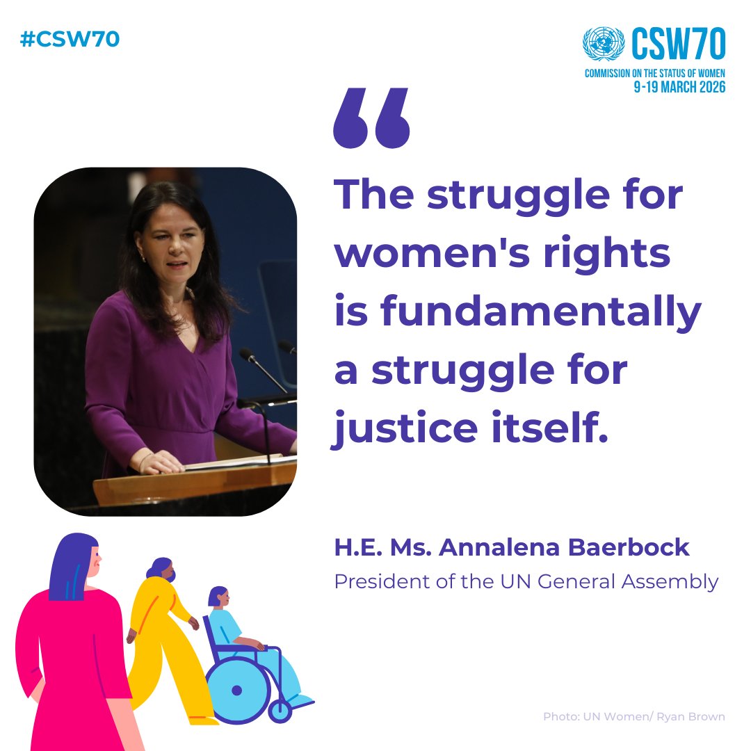 At today's #CSW70 Opening Session, <a href="/UN_PGA/">Annalena Baerbock</a> urges the world to join hands and to take an active choice and decision in realizing justice #ForAllWomenAndGirls.

🔗 Find out more: unwo.men/vTwx50Yrzhk