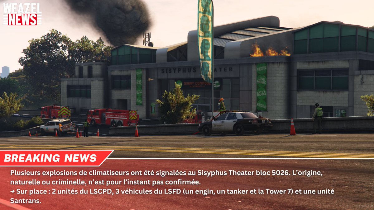 WZN_SA's tweet image. 🚨 Breaking News - Plusieurs explosions de climatiseurs : importante intervention des secours.  

#BreakingNews #ExplosionSA #LSFD #LSCPD #UrgenceSA #Santrans #WeazelNews #SanAndreas #LosSantos #SADoJ #SADoJRP