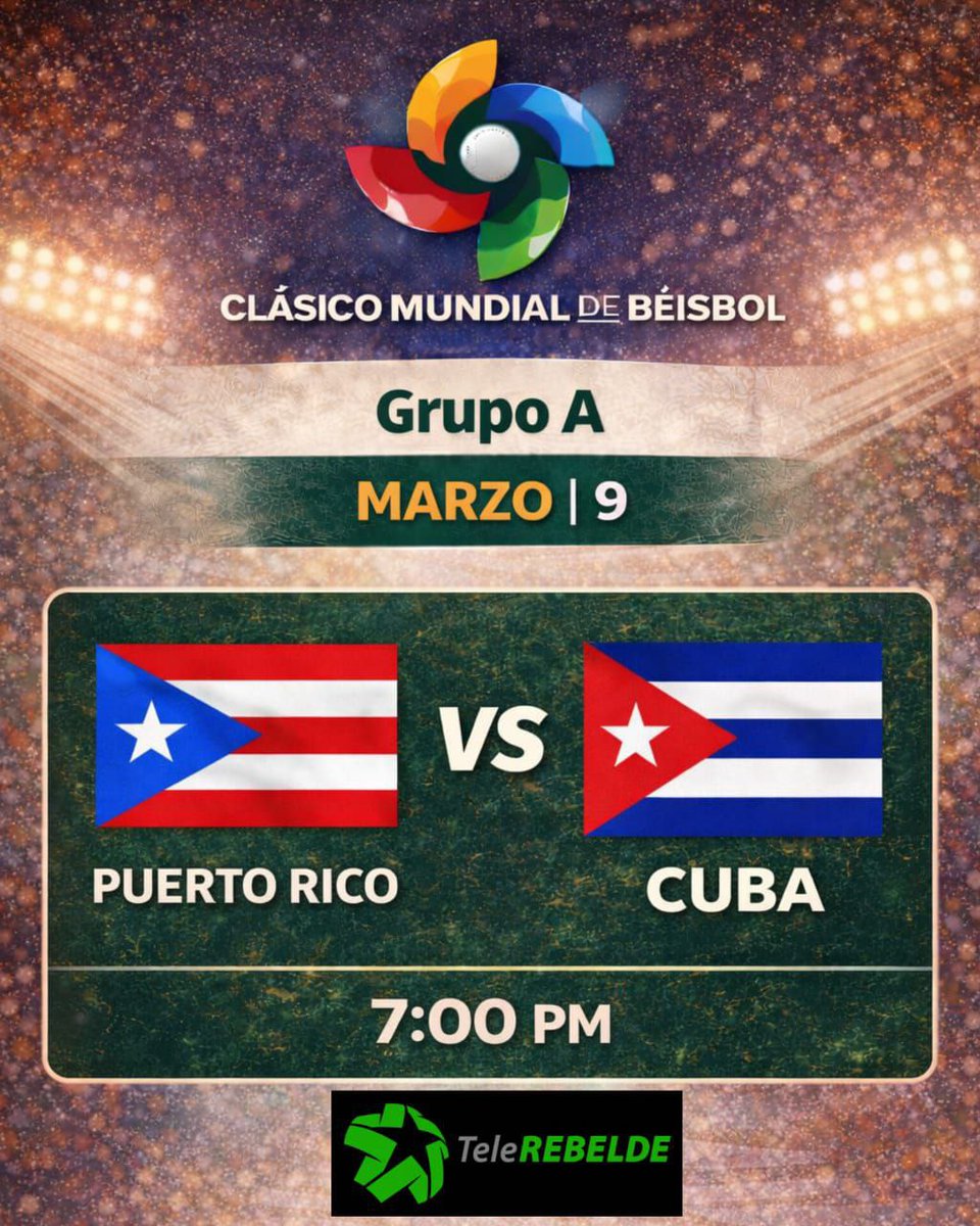telerebeldetv's tweet photo. 🔴VI Clásico 🌎 de Béisbol🔴

📆 Nuestra primera transmisiones del Clásico 🌎 de Béisbol para el 9 de MARZO.

➡️ Puerto Rico 🇵🇷🆚 🇨🇺Cuba

⏰ 7:00 PM

🏟️ Hiram Birthom 

📡 Ambas Señales 

¿Quién es tu favorito para este clásico caribeño?

Te leemos 💬👇🏻

#vivelapasion #wbc2026 https://t.co/YQh3XhyxpJ