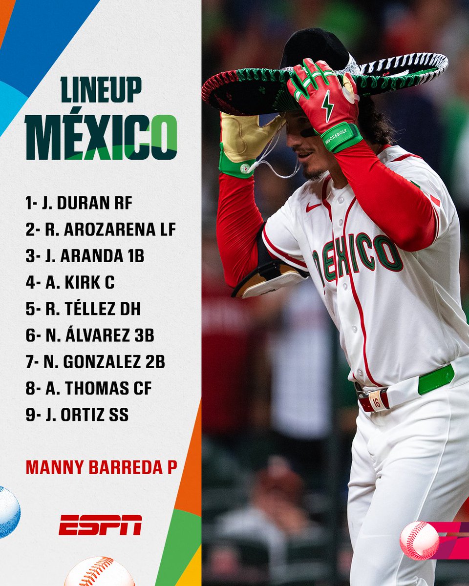 ESPNmx's tweet photo. ¡LOS LINEUP ESTÁN LISTOS! 🤯 ⚾

Las novenas que mandará México 🇲🇽 y Estados Unidos 🇺🇸 para su duelo en el Clásico Mundial. 

🔥 Disfruta de este partido x ESPN y #DisneyPlus Premium. https://t.co/hISuldEiZC