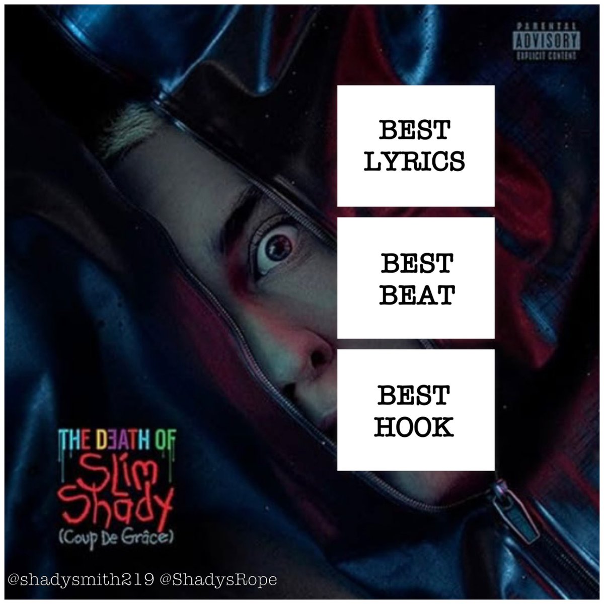 shadysmith219's tweet photo. Today’s album is #TDOSS
Which song has the best lyrics?
Which song has the best beat?
Which song has the best hook?
@ShadysRope https://t.co/d7jQXFEOvu