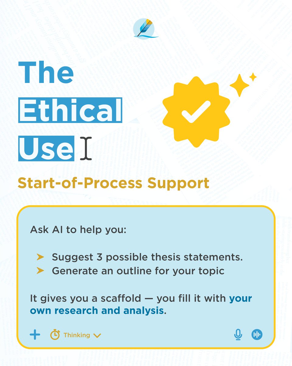 HomeworkHelpInc's tweet photo. Use AI at the start—not as a shortcut, but as a setup.

We’ll show you exactly how.

For more tips, check out our blog post “A Student’s Guide to the Ethical Use of AI Writing Tools.” https://t.co/r5YzPOjjlZ