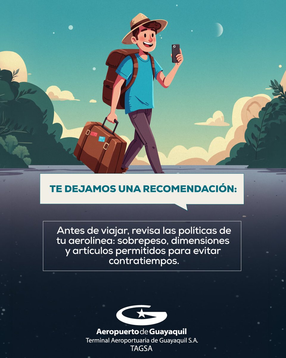 Aeropuerto_GYE's tweet image. ✔️ Qué artículos puedes llevar en cabina  ✔️ Límites de peso y tamaño  ✔️ Restricciones para líquidos y objetos especiales

Un equipaje bien preparado hace tu viaje mucho más fluido. 🌎

#TipsDeViaje #Equipaje #AeropuertoGye #Tagsa #UnAeropuertoParaTodos