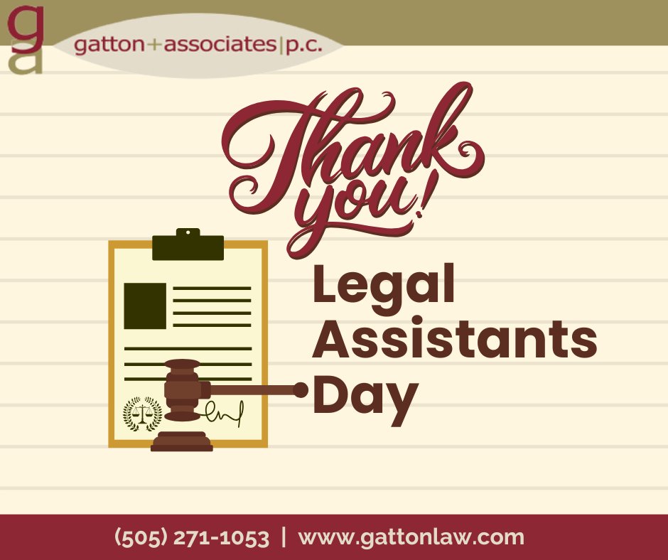 GattonLaw's tweet photo. Tomorrow, we celebrate Legal Assistants. They provide support to attorneys by doing research, drafting documents, managing case files and handling client communications.

Today, please thank the Legal Assistant who is helping to make sure your legal matter is running smoothly! https://t.co/EfmtAHVjTf