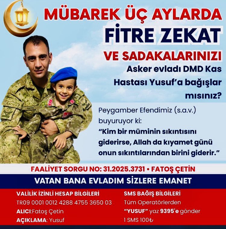 Ramazan; hayır hasenat ayındayız

Bir Uzman Çavuş kardeşimizin hasta yavrusunun şifası için👇

Haydi pamuk eller cebe 🤲
Ne verirsen elinle o gelir seninle