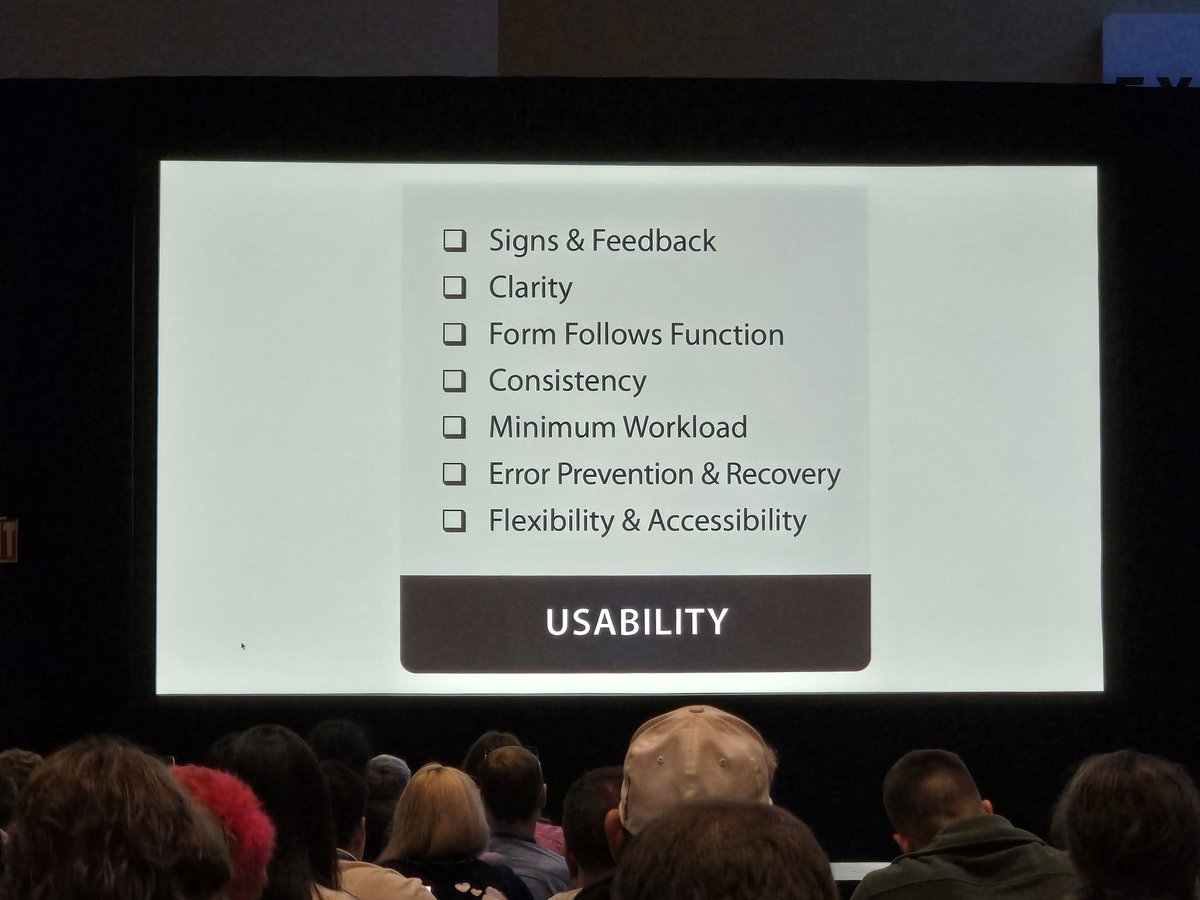 ColorTheBooks's tweet photo. Good UX design focuses on many things, but all of them funnel back to a single main point: usability. #gdc #gamedev #uxworkshop https://t.co/vGaMngPkej