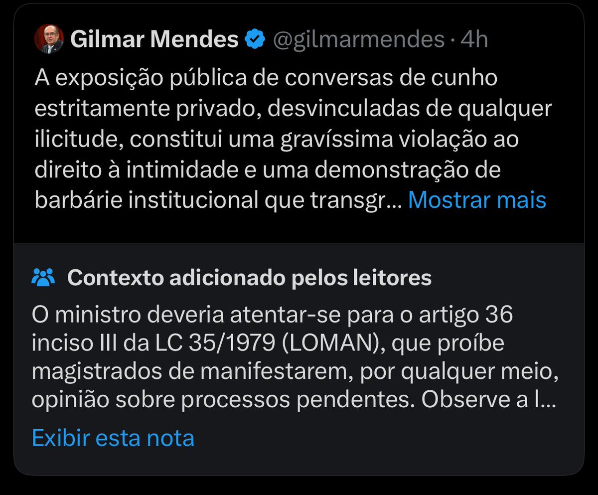 Uma coisa que eu amo do twitter/x é que até um ministro do STF pode tomar nota da comunidade e não tem como perseguir ninguém pois foi um esforço em conjunto e avaliado por milhares de pessoas anonimamente